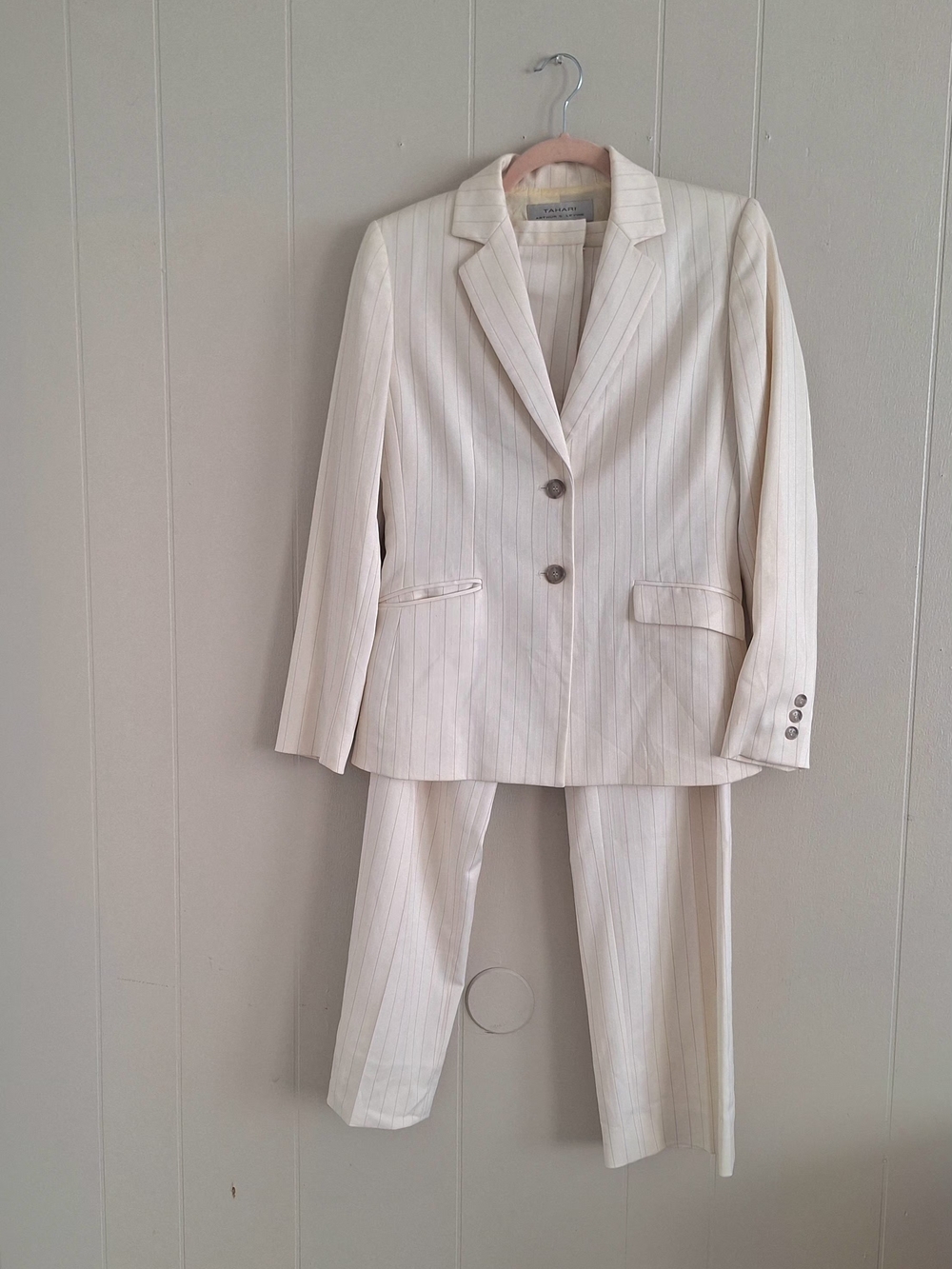 Talbots Cream Pinstripe Two-Piece Women's Pant Suit - Blazer & Trousers